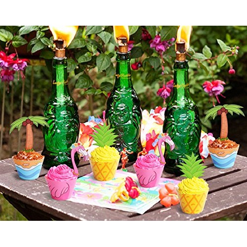 45 Pcs Flamingo/Pineapple/Palm Cupcake Toppers Wrappers - Luau T