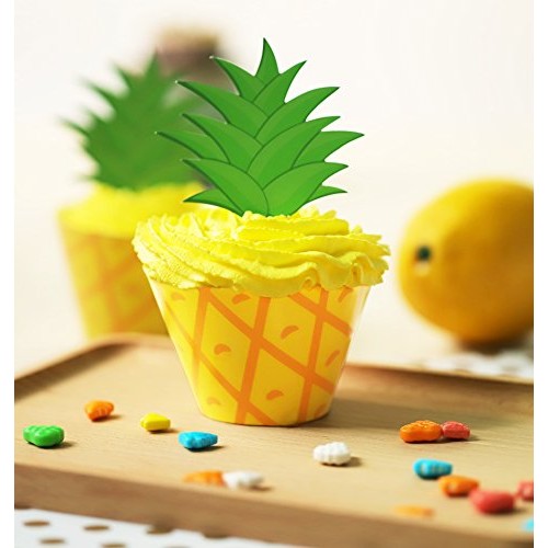 45 Pcs Flamingo/Pineapple/Palm Cupcake Toppers Wrappers - Luau T