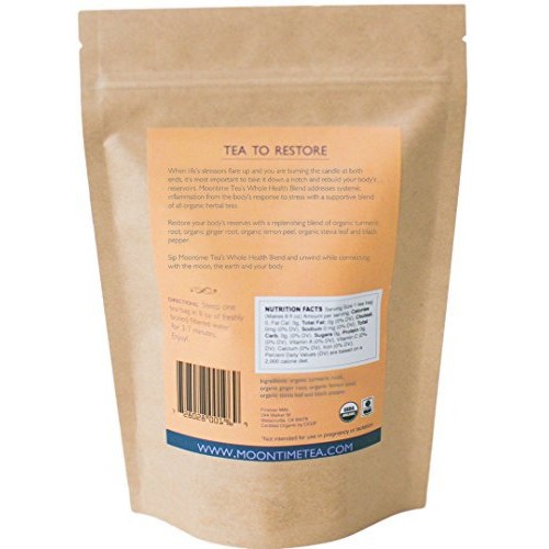 Organic Whole Health Tea, 30 Tea Bags With Turmeric, Ginger, Lem