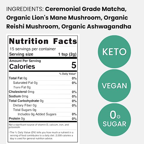 Mushroom Matcha - Ceremonial Grade Matcha Green Tea Powder with ...