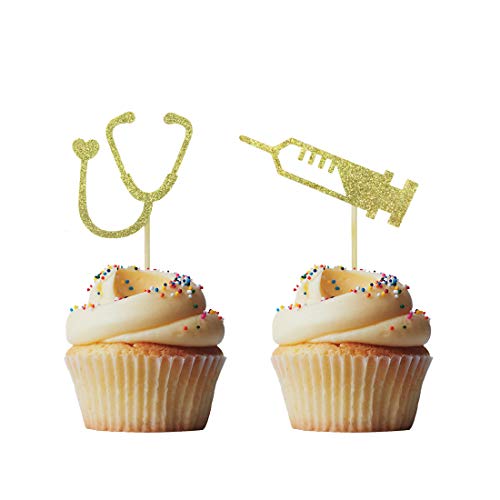 Morndew 24 Pcs Doctor Nurse Stethoscope Injector Cupcake Toppers