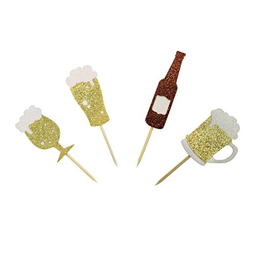 Morndew 24 Pcs Goblet Beer Glass Champagne Cheers Cupcake Topper