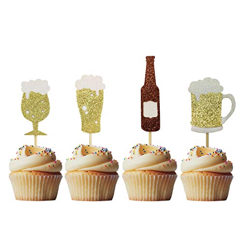 Morndew 24 Pcs Goblet Beer Glass Champagne Cheers Cupcake Topper