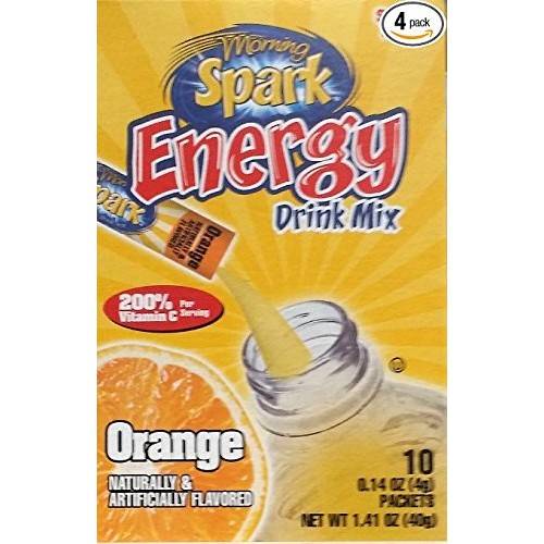 Morning Spark Energy Drink Mix, Orange 10 Packets Per Box Pack