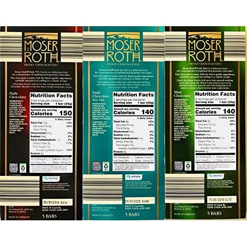 German Dark Chocolate Bundle Of 3 Varieties. Moser Roth Dark Sea