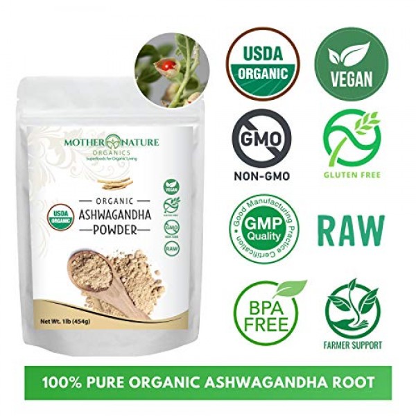 Pure Organic Ashwagandha Powder - 16 Ounce Bag - Non-GMO - Perfe...