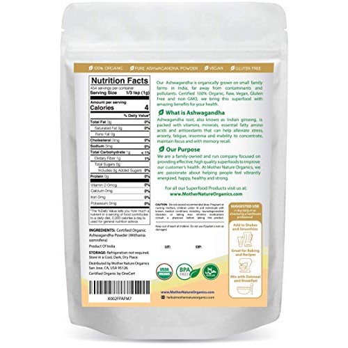 Pure Organic Ashwagandha Powder - 16 Ounce Bag - Non-Gmo - Perfe