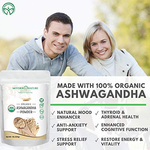 Pure Organic Ashwagandha Powder - 16 Ounce Bag - Non-Gmo - Perfe