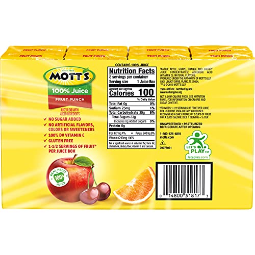 Motts 100% Fruit Punch Juice, 6.75 Fluid Ounce Box, 8 Count Pa