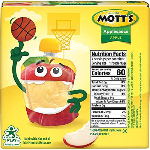 Motts Applesauce, 3.2 Ounce Pouch, 4 Count Pack Of 6