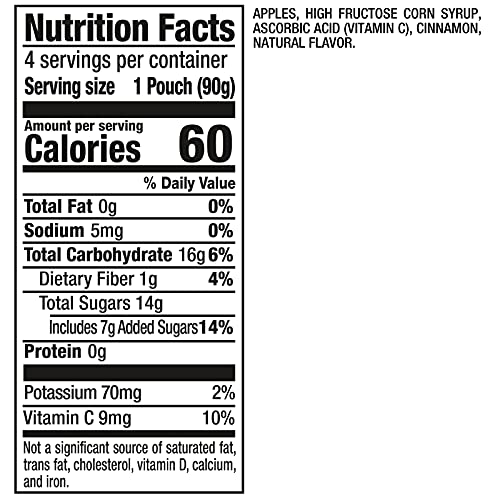 Motts Cinnamon Applesauce, 3.2 Ounce Clear Pouch, 4 Count Pack