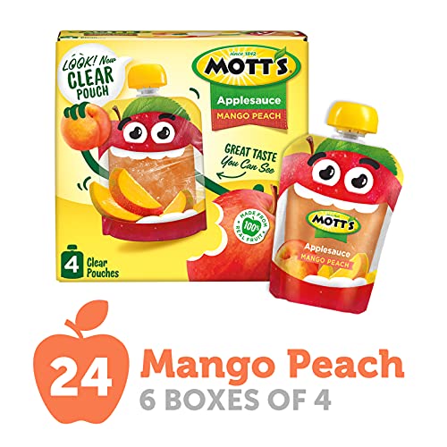 Motts Mango Peach Applesauce, 3.2 Ounce Clear Pouch, 4 Count P