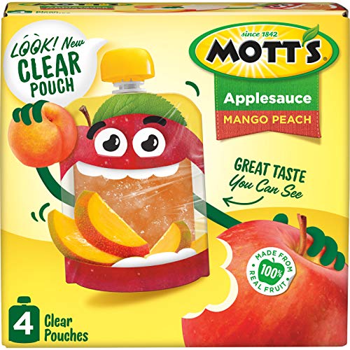 Motts Mango Peach Applesauce, 3.2 Ounce Clear Pouch, 4 Count P