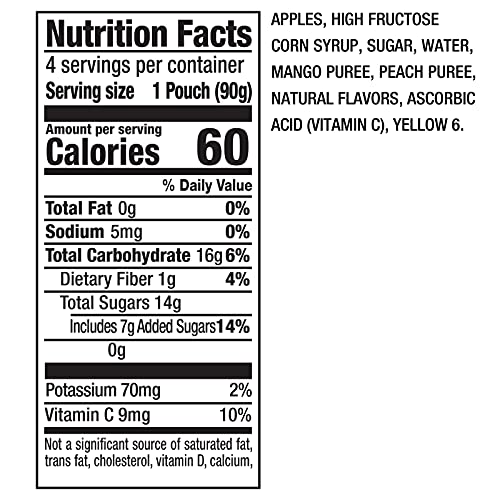 Motts Mango Peach Applesauce, 3.2 Ounce Clear Pouch, 4 Count P