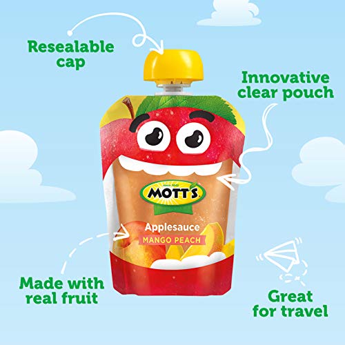 Motts Mango Peach Applesauce, 3.2 Ounce Clear Pouch, 4 Count P