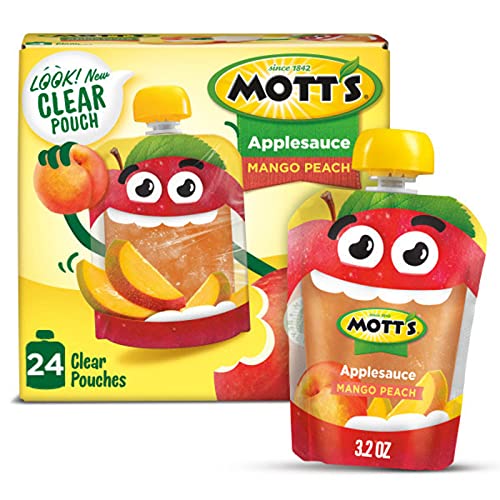 Motts Mango Peach Applesauce, 3.2 Ounce Clear Pouch, 4 Count P
