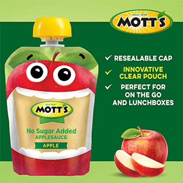 Motts No Sugar Added Applesauce, 3.2 Ounce Pack of 24 Clear P...