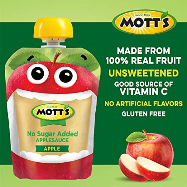 Motts No Sugar Added Applesauce, 3.2 Ounce Pack of 24 Clear P...