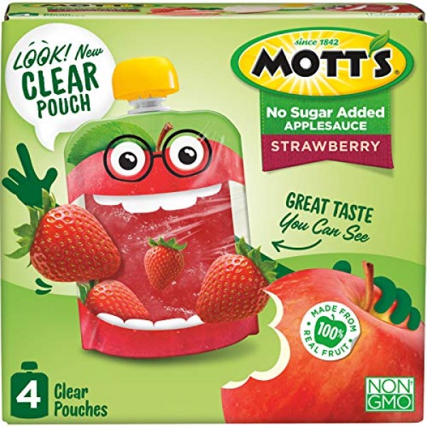 Motts No Sugar Added Strawberry Applesauce, 3.2 Ounce Clear Pou...