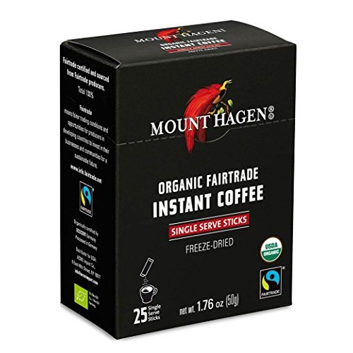 Mount Hagen Organic Instant Regular Coffee, 25 Count Single Serv
