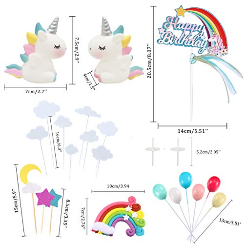 Movinpe 21Pcs Unicorn Cake Topper Kit Cloud Rainbow Balloon Happ