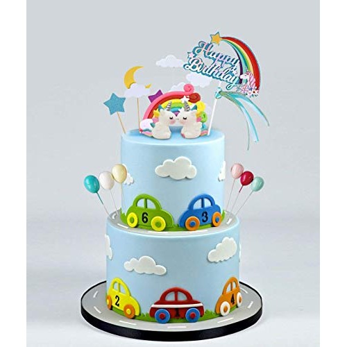 Movinpe 21Pcs Unicorn Cake Topper Kit Cloud Rainbow Balloon Happ
