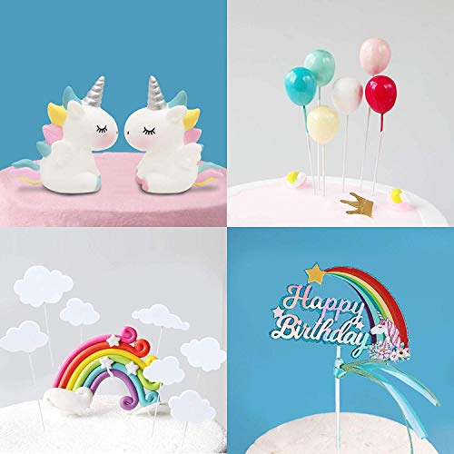Movinpe 21Pcs Unicorn Cake Topper Kit Cloud Rainbow Balloon Happ