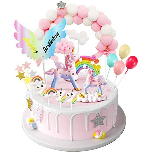 Movinpe Unicorn Cake Topper, 2 Magic Unicorns Sculpture, 1 Pink