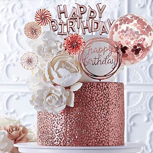 Movinpe Rose Gold Cake Topper Decoration With Happy Birthday Can