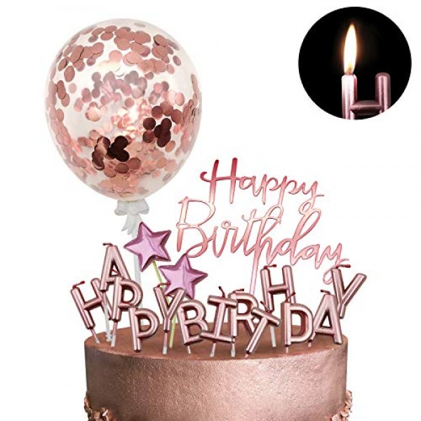 MOVINPE Rose Gold Cake Topper Decoration with Happy Birthday Can...