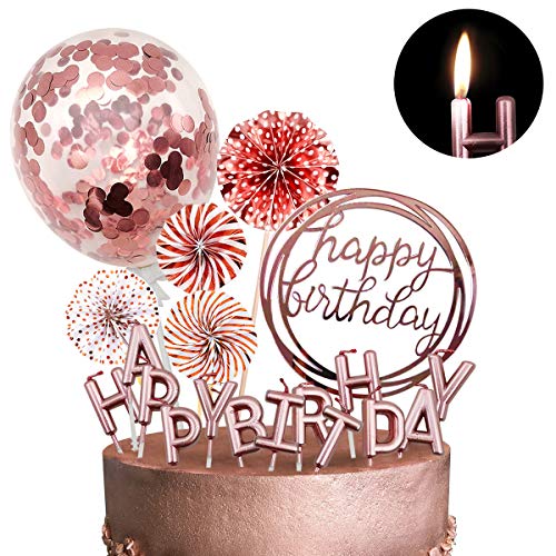 Movinpe Rose Gold Cake Topper Decoration With Happy Birthday Can