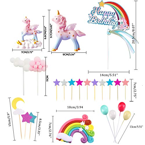 Movinpe Unicorn Cake Topper, 2 Magic Unicorns Sculpture, 1 Rainb