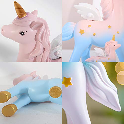 Movinpe Unicorn Cake Topper, 2 Magic Unicorns Sculpture, 1 Rainb