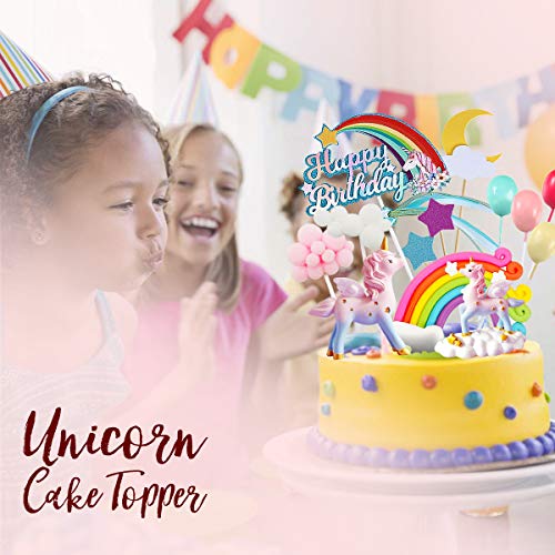 Movinpe Unicorn Cake Topper, 2 Magic Unicorns Sculpture, 1 Rainb