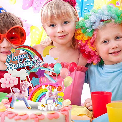 Movinpe Unicorn Cake Topper, 2 Magic Unicorns Sculpture, 1 Rainb