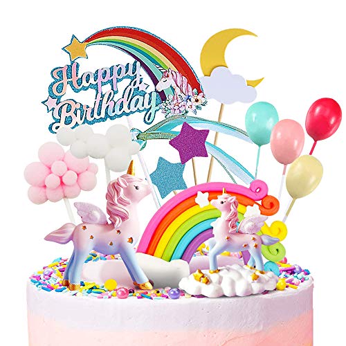 Movinpe Unicorn Cake Topper, 2 Magic Unicorns Sculpture, 1 Rainb