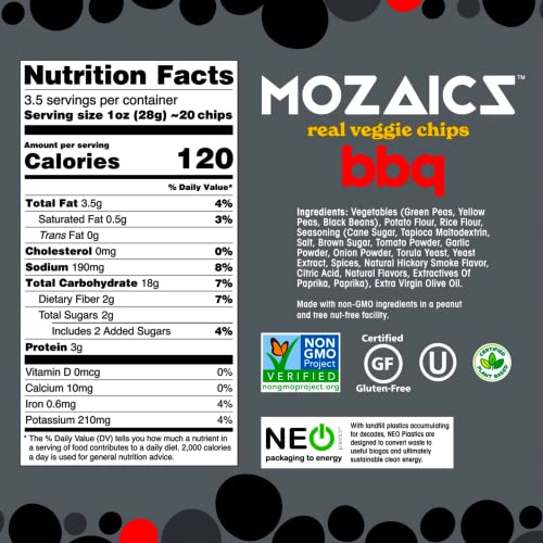 Mozaics BBQ - Popped Veggie Chips 6-pack | Healthy Pea Protein...