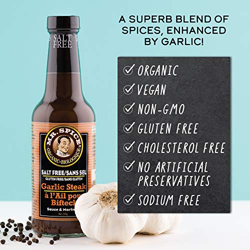 Mr. Spice Organic Garlic Steak Sauce - Salt-Free Marinade - Fat