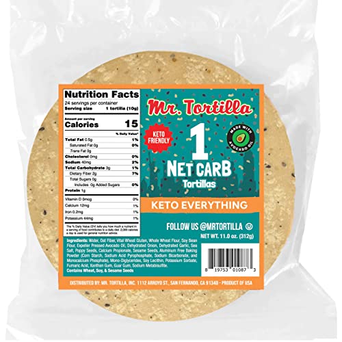 Mr. Tortilla 1 Net Carb Tortillas | Keto, Vegan, Kosher | Everyt...