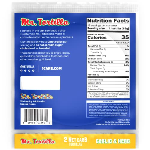 Mr. Tortilla - Low Carb Tortillas – 2 Net Carb Keto Soft Taco Sh...