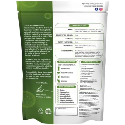 MRM Nutrition Organic Fermented Cacao Powder | Superfood | Antio...