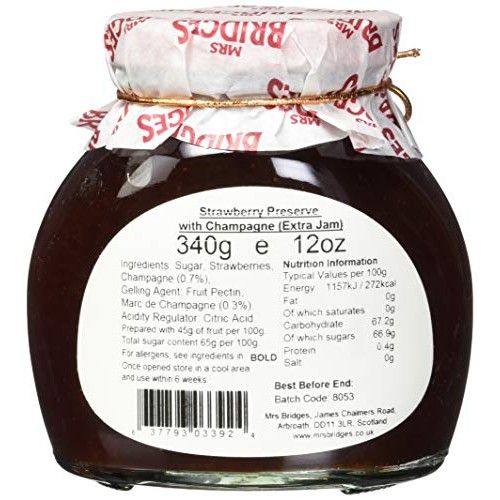 Mrs Bridges Strawberry Preserve With Champagne, 12-Ounce