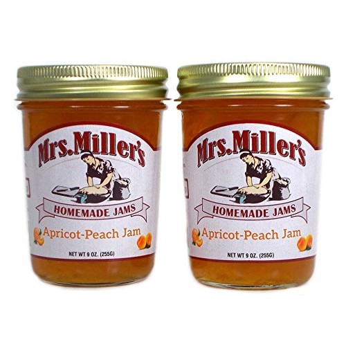 Mrs Millers Apricot Peach Jam Amish Made ~ 2 / 9 Oz. Jars