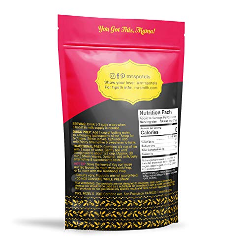 Mrs. Patels Lactation Tea, Chai Spice Blend, Rich &Amp; Sweet, For