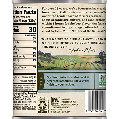 Muir Glen Organic Diced Tomatoes Fire Roasted No Salt, 28 Oz
