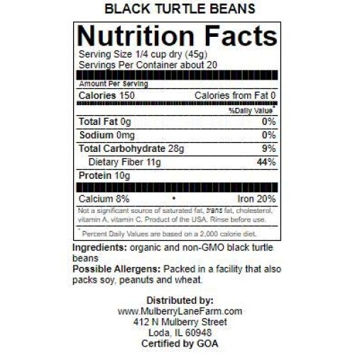 Black Turtle Beans 5 Pounds Usda Certified Organic, Non-Gmo Bulk