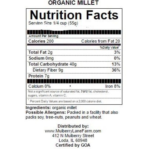Millet Hulled 5 Pounds Usda Certified Organic Non-Gmo Bulk