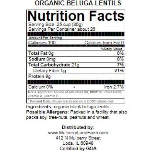 Black Beluga Lentils 5 Lbs Five Pounds Usda Certified Organic,