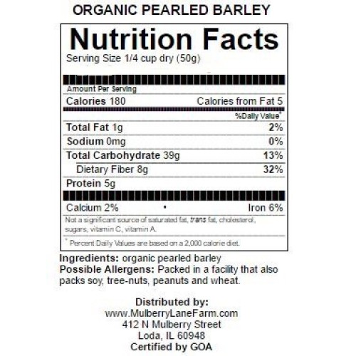 Pearled Barley 5 Pounds Pearl, Usda Certified Organic, Non-Gmo B