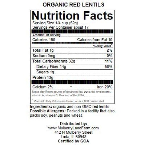 Red Lentils 5 Pounds Usda Certified Organic, Non-Gmo Bulk, Produ